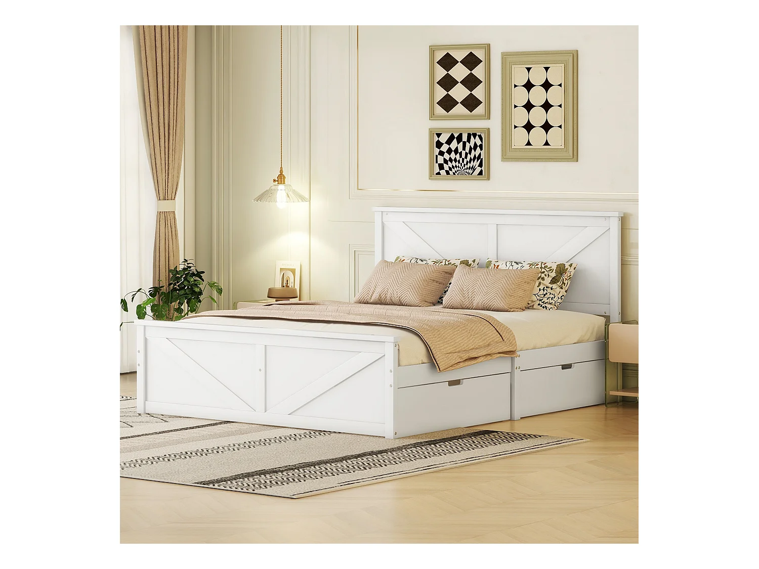 Lit simple 160x200cm bois massif con 4 tiroirs de rangement blanc