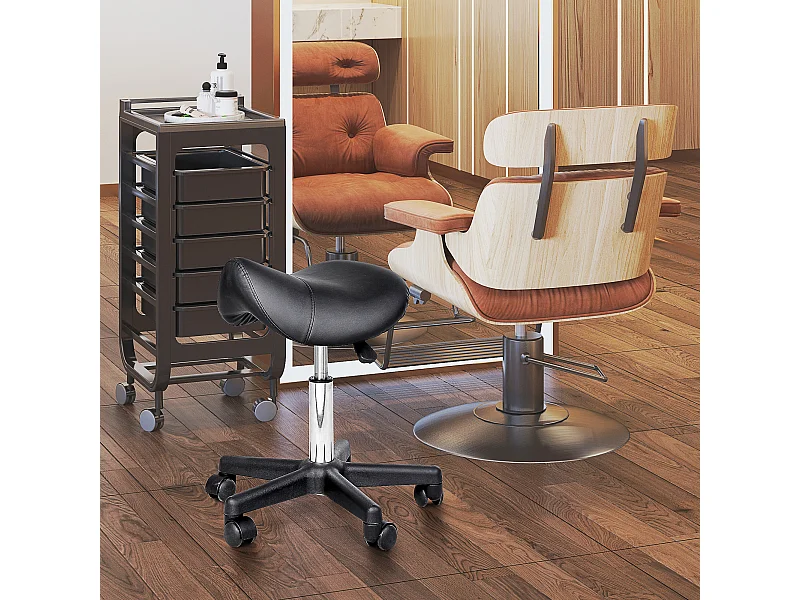 Taburete giratorio de cuero sintético con ruedas y altura ajustable para sala de estar y oficina, color negro