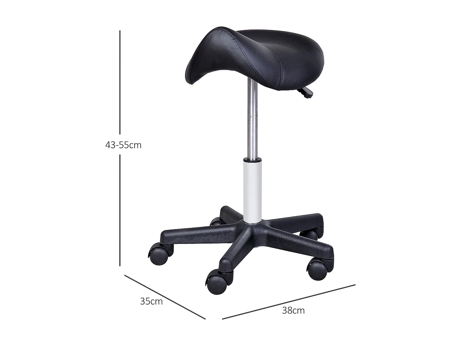 Taburete giratorio de cuero sintético con ruedas y altura ajustable para sala de estar y oficina, color negro