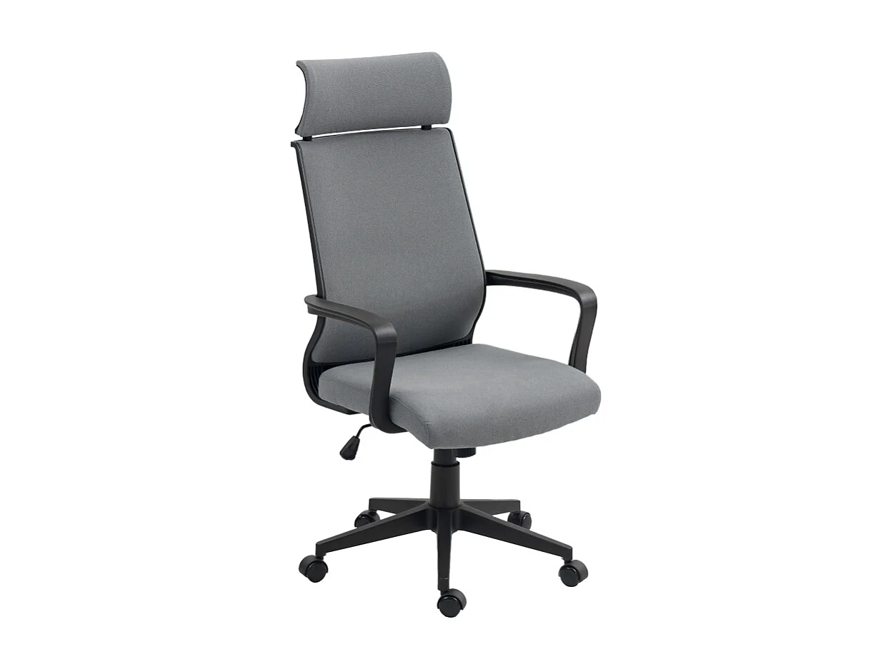 Chaise de bureau ergonomique tissu effet laine avec accoudoirs dossier haut réglable gris foncé