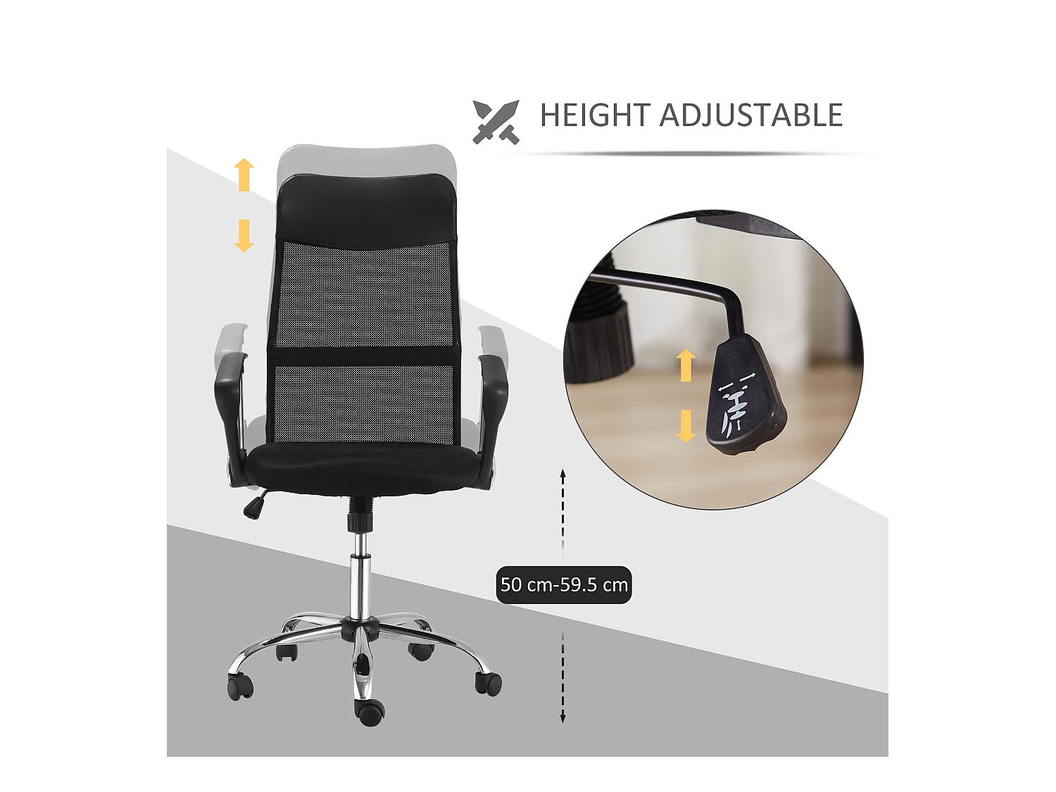 Silla de oficina ergonómica de malla con respaldo ajustable, silla gaming, color negro