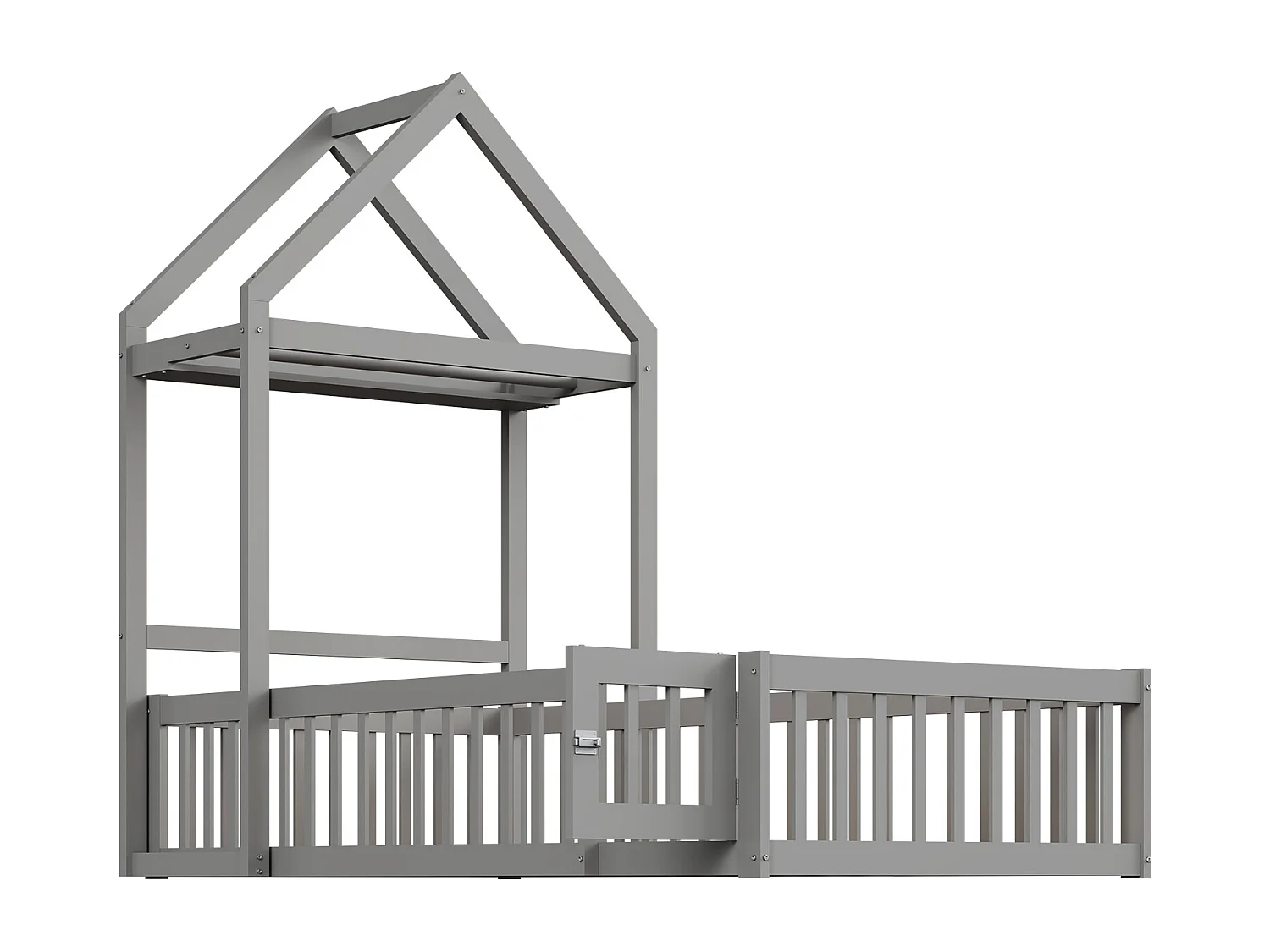 Lampada per bambini 90x200 in legno massiccio con barriere e barriere di sicurezza grigie