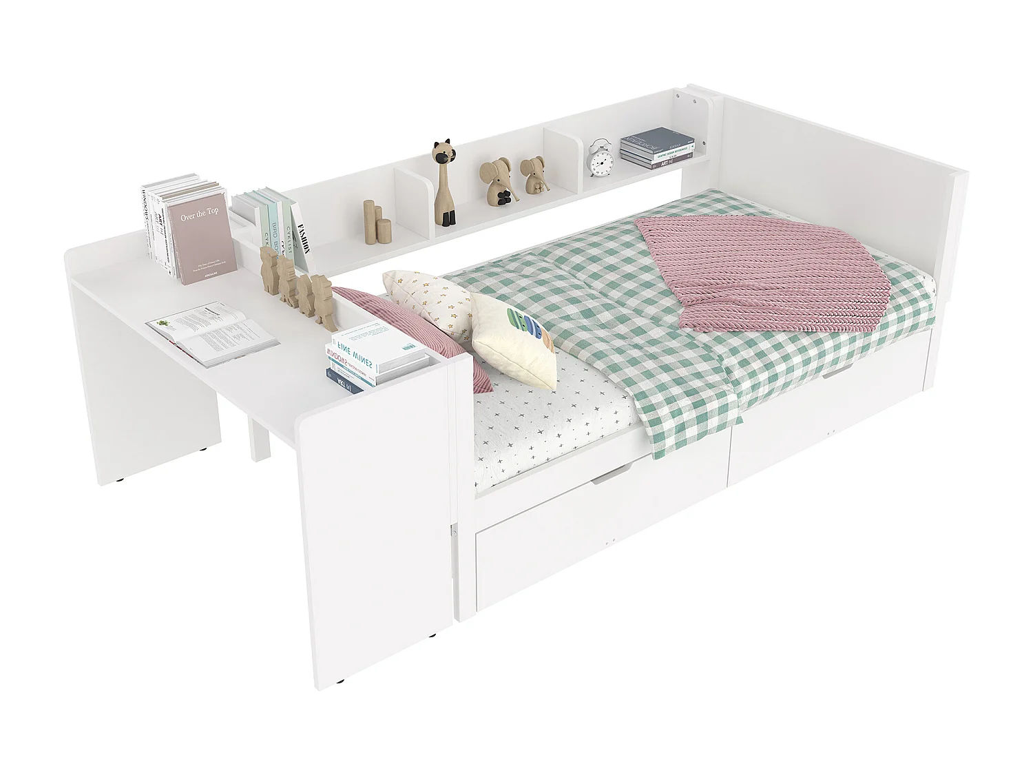 Lit enfant 90x200 cm bois avec Bureau et tiroirs blanc