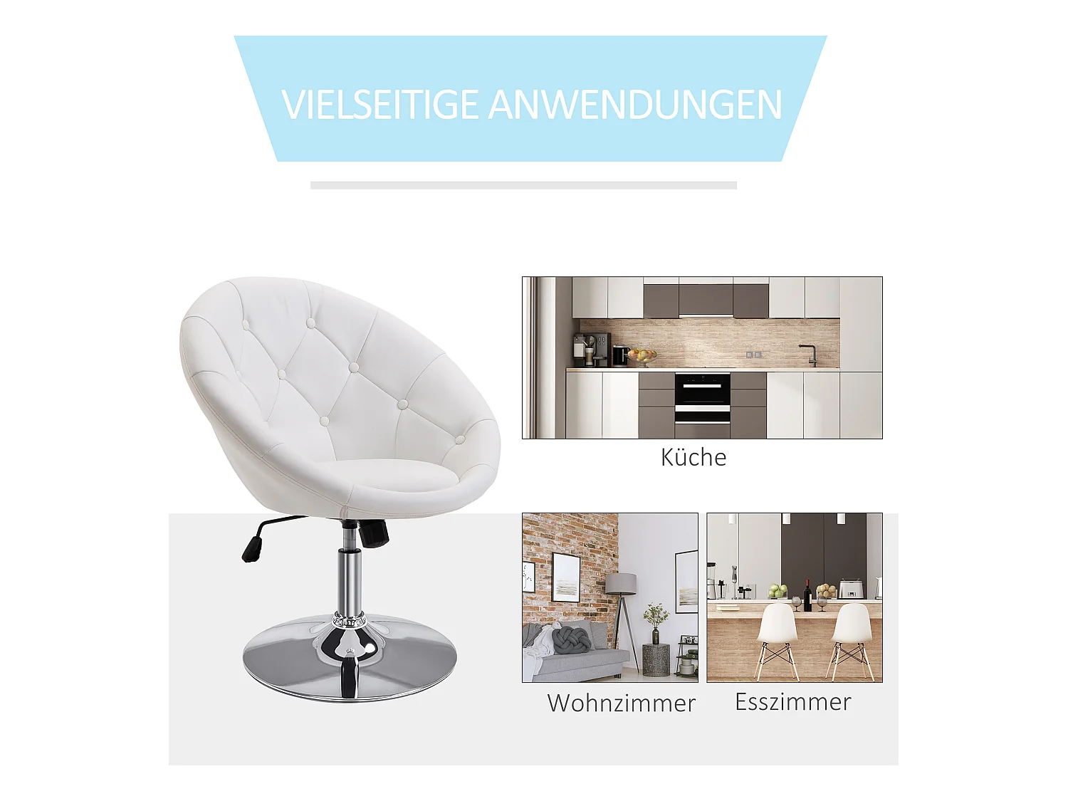 Taburete de trabajo giratorio de metal PU ajustable para oficina, sala de estar, bar, blanco y negro, 56 x 71 x 78-90 cm