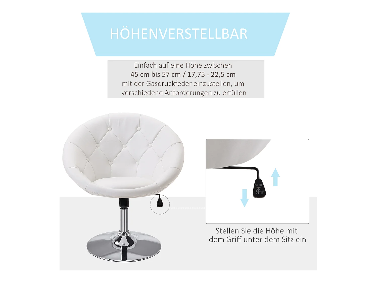 Taburete de trabajo giratorio de metal PU ajustable para oficina, sala de estar, bar, blanco y negro, 56 x 71 x 78-90 cm