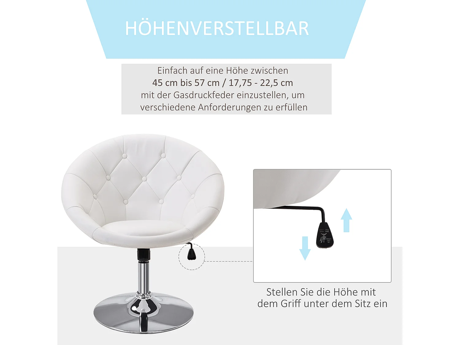 Taburete de trabajo giratorio de metal PU ajustable para oficina, sala de estar, bar, blanco y negro, 56 x 71 x 78-90 cm