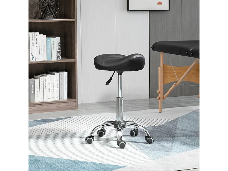 Tabouret roulant regolabile in alta qualità in simile cuoio nero, fondamentale per salone e massaggio