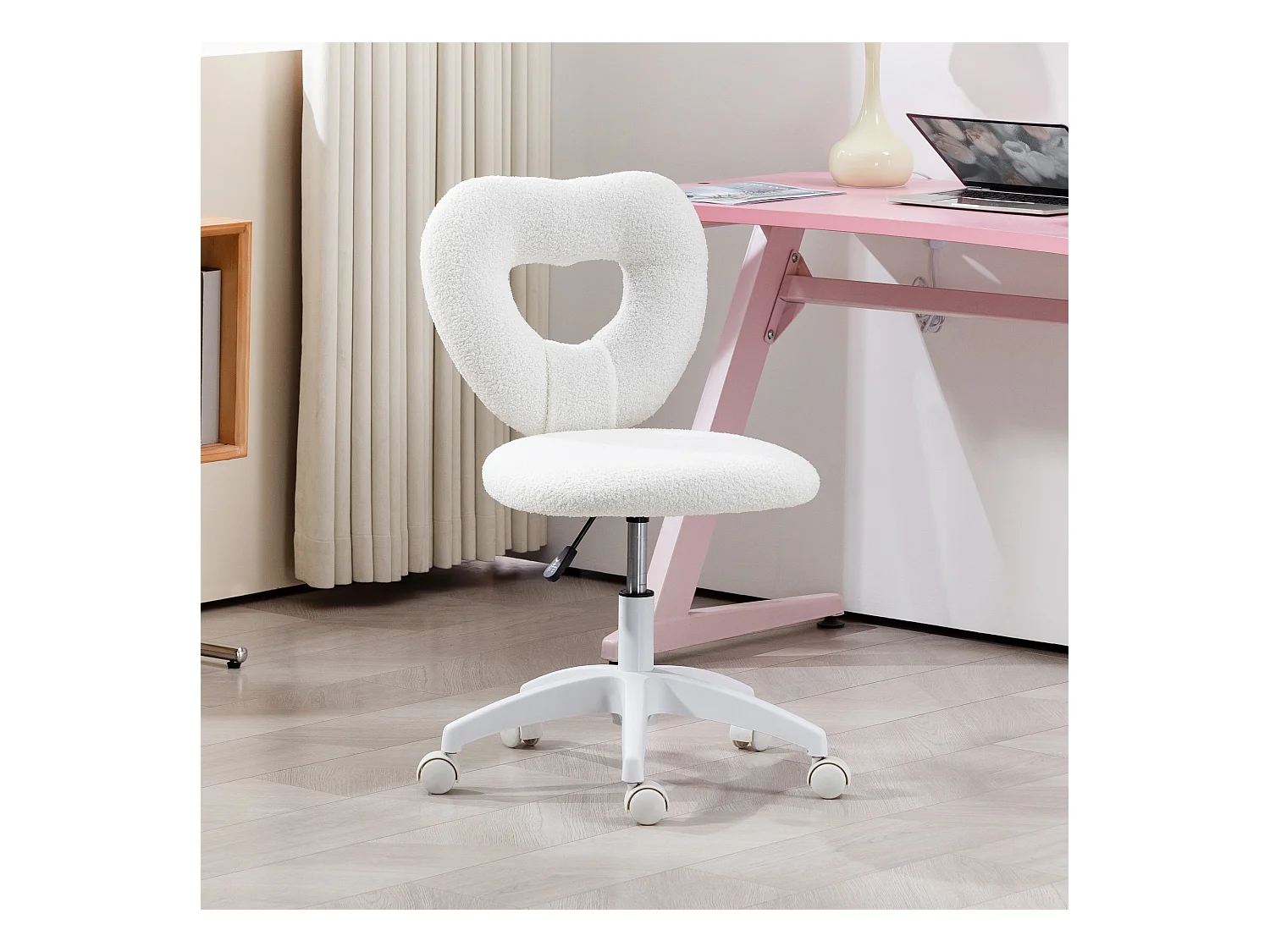 Fauteuil Bureau Cœur Teddy-Fleece bianco senza protezioni regolabili per l'home office