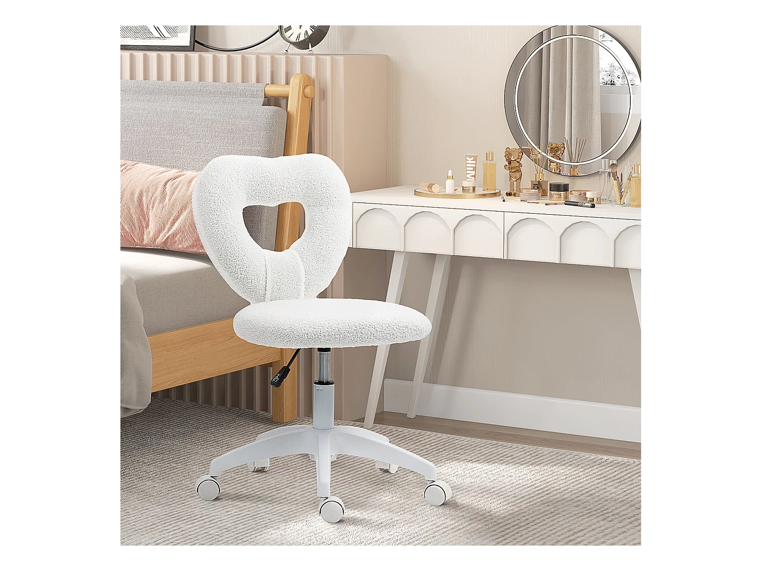 Fauteuil Bureau Cœur Teddy-Fleece bianco senza protezioni regolabili per l'home office