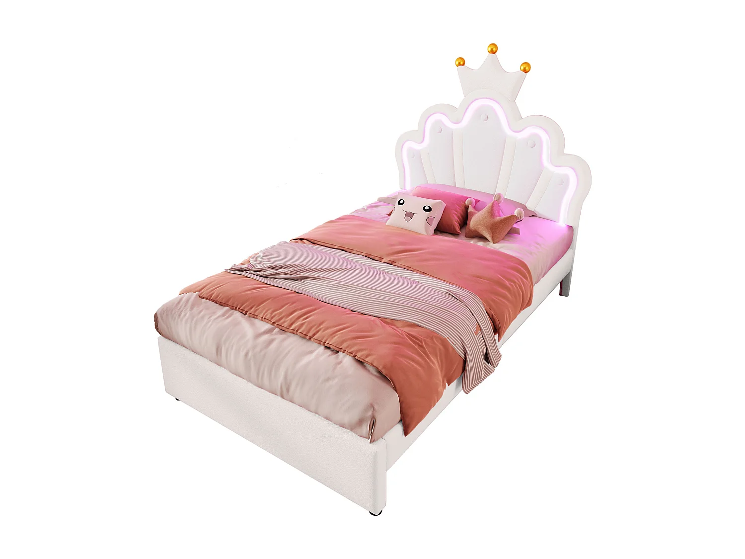 Illuminazione per bambini 90x200 cm in PU con LED telecomandata, cassettiera e testiera regolabile bianca