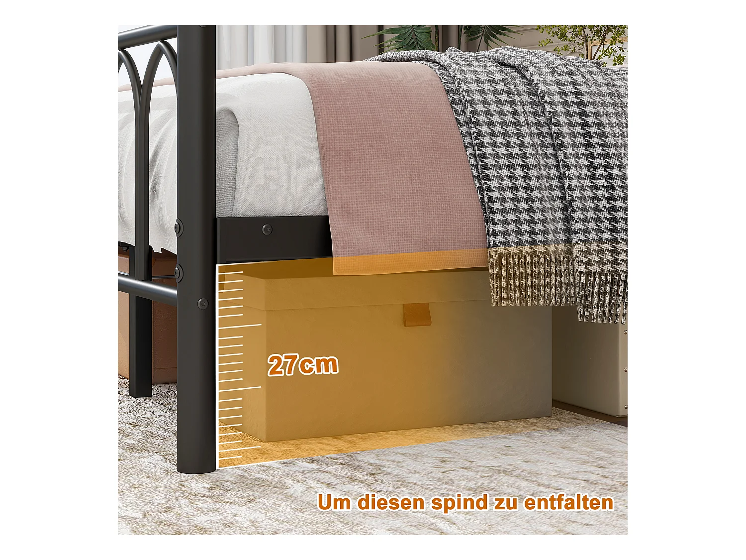 Cama 120x200 cm cabezal y pie de metal vintage LED USB almacenaje negro