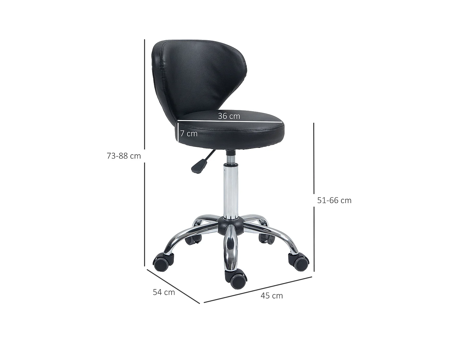Tabouret massaggio PU noir siège regolabile ergonomico 360° metallo cromato 49-64cm