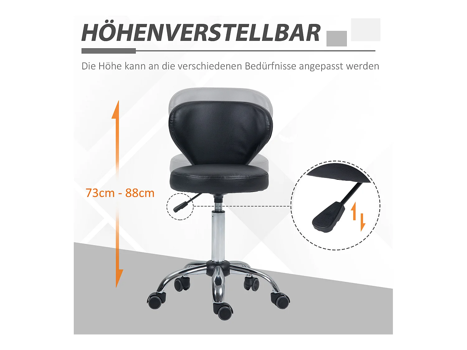 Tabouret massaggio PU noir siège regolabile ergonomico 360° metallo cromato 49-64cm