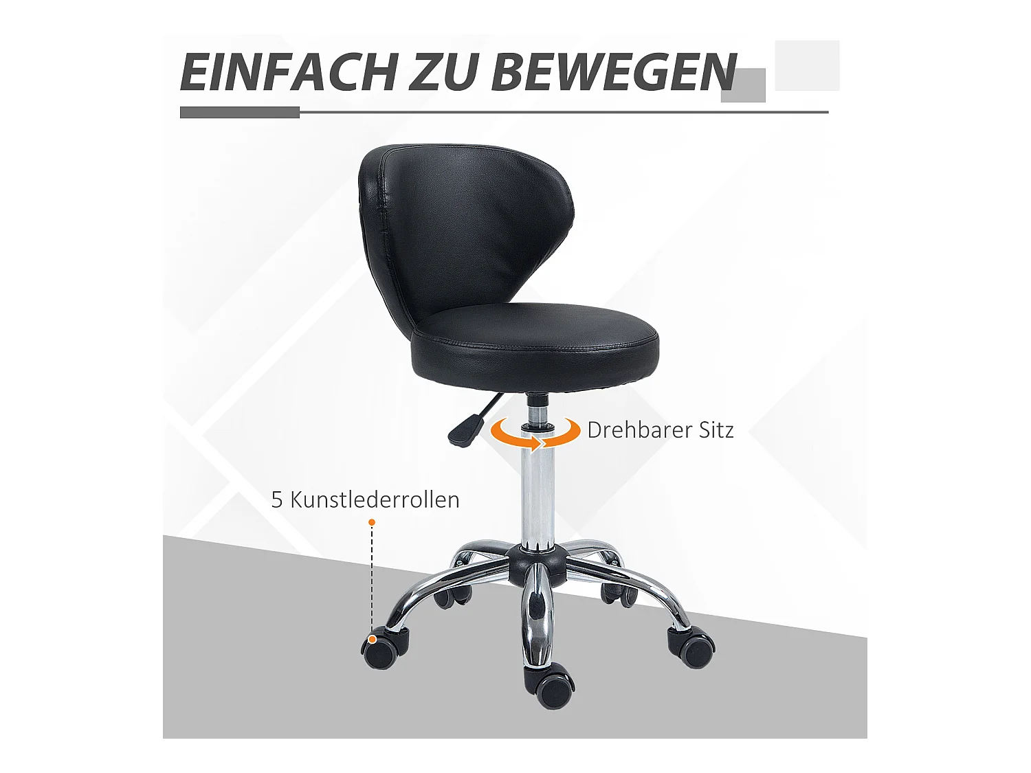 Tabouret massaggio PU noir siège regolabile ergonomico 360° metallo cromato 49-64cm