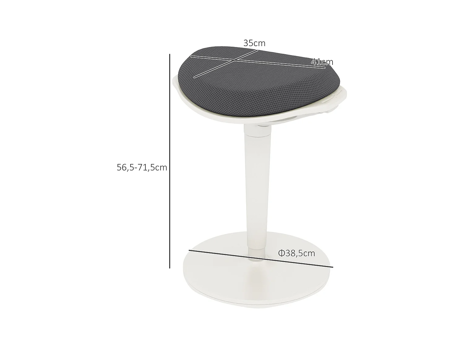 Taburete de oficina ergonómico giratorio de malla gris altura regulable 56-71 cm