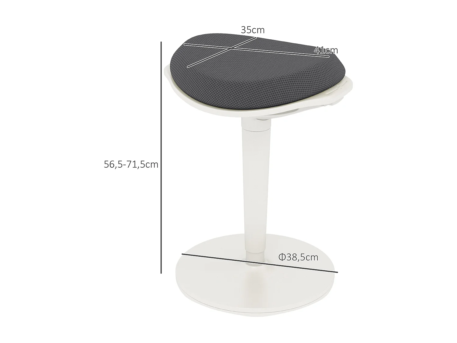 Tabouret ergonomico pivotante a rete grigio regolabile altezza 56-71 cm
