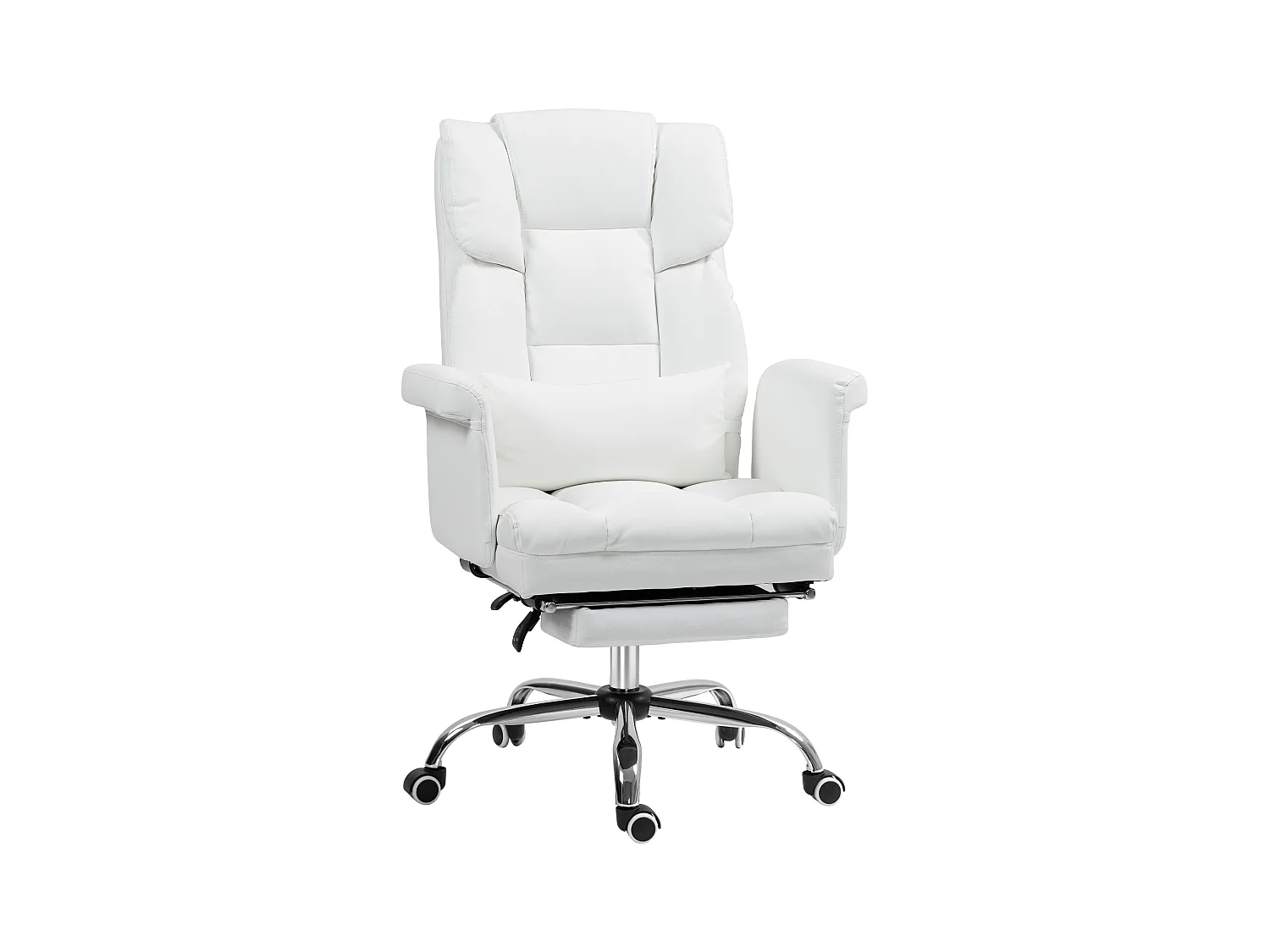 Silla de oficina ergonómica de piel sintética con respaldo reclinable y soporte lumbar, color blanco