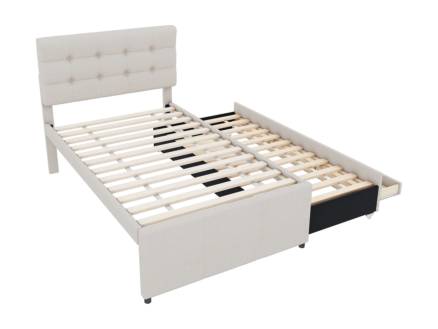 Lit gigogne tissu 90x200 cm con 3 tiroirs tête réglable beige sans matelas