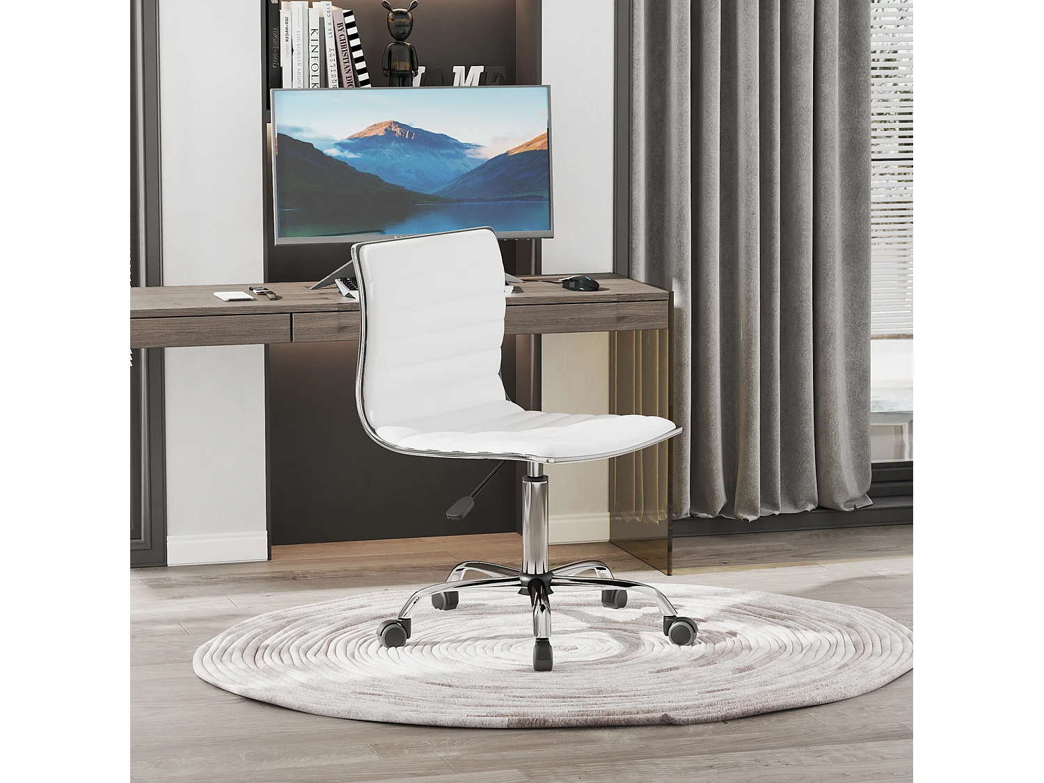 Tabouret regolabile senza accodoirs cuir synthétique pivotant pour salon blanc 78-90 cm
