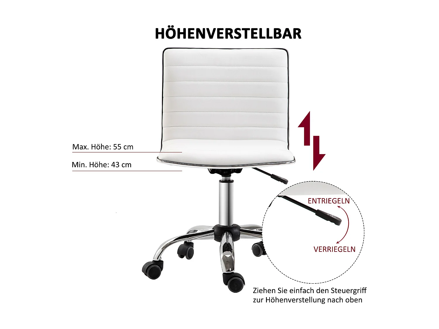 Tabouret regolabile senza accodoirs cuir synthétique pivotant pour salon blanc 78-90 cm