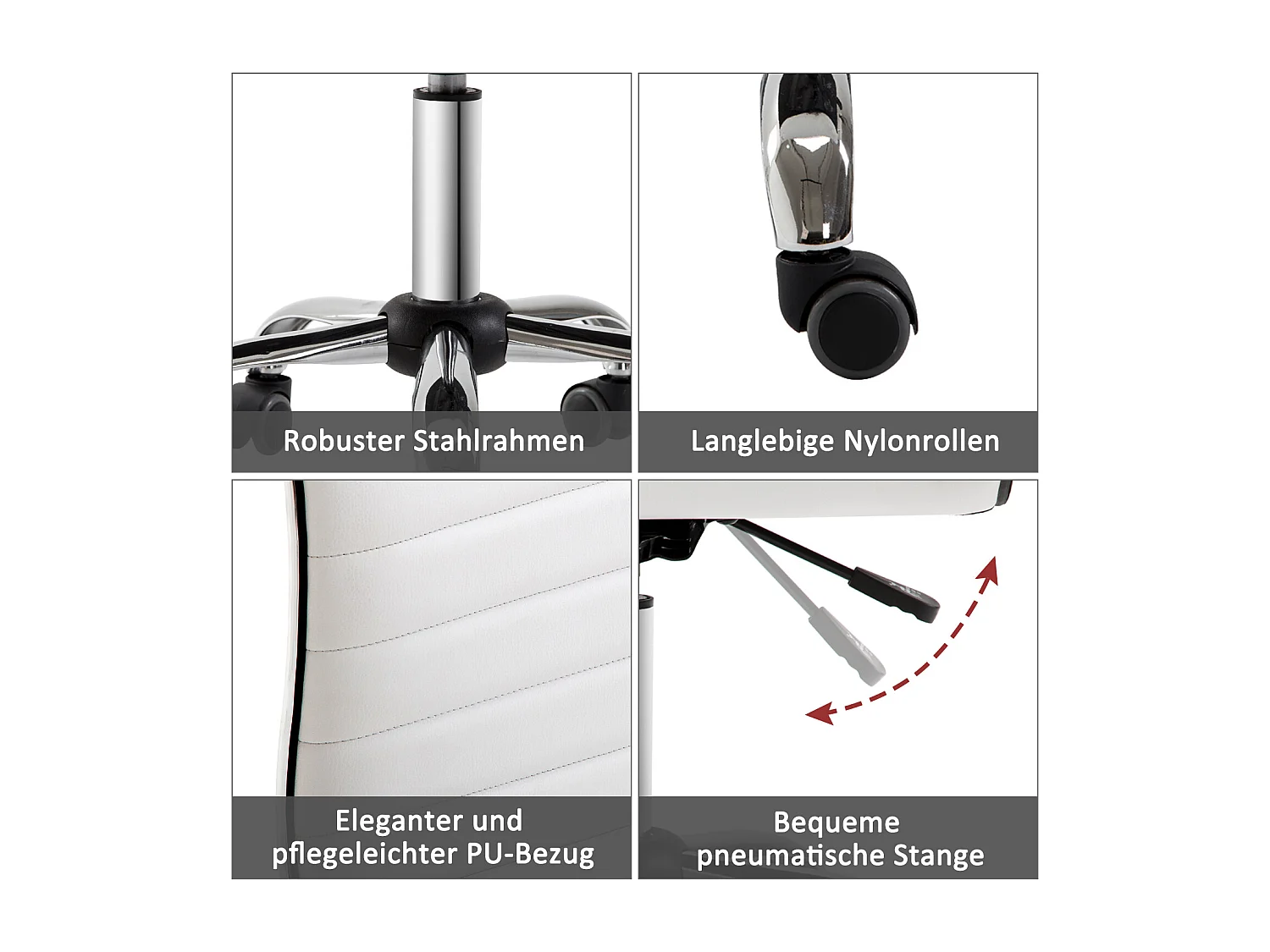 Tabouret regolabile senza accodoirs cuir synthétique pivotant pour salon blanc 78-90 cm