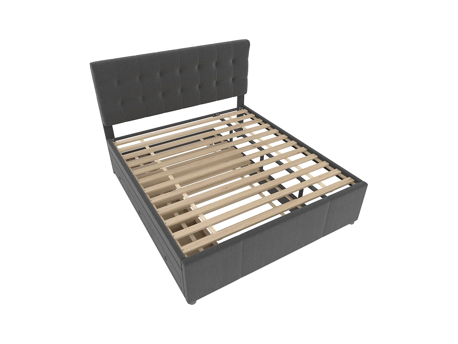 Cama de matrimonio 140x200 tela con cajones y cabecero abatible regulable gris