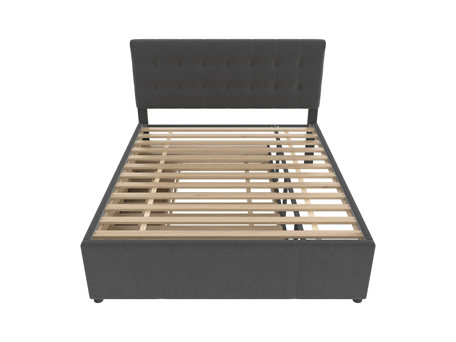 Cama de matrimonio 140x200 tela con cajones y cabecero abatible regulable gris