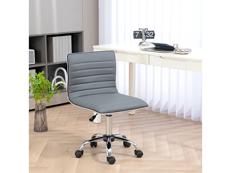 Taburete giratorio regulable sin brazos en piel sintética para oficina en color gris claro