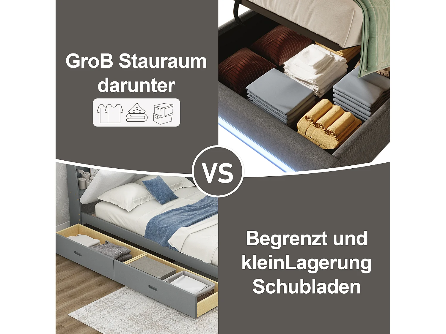 Illuminata 90x200 cm in linea e MDF con LED, USB/Type-C, illuminazione idraulica, grigio