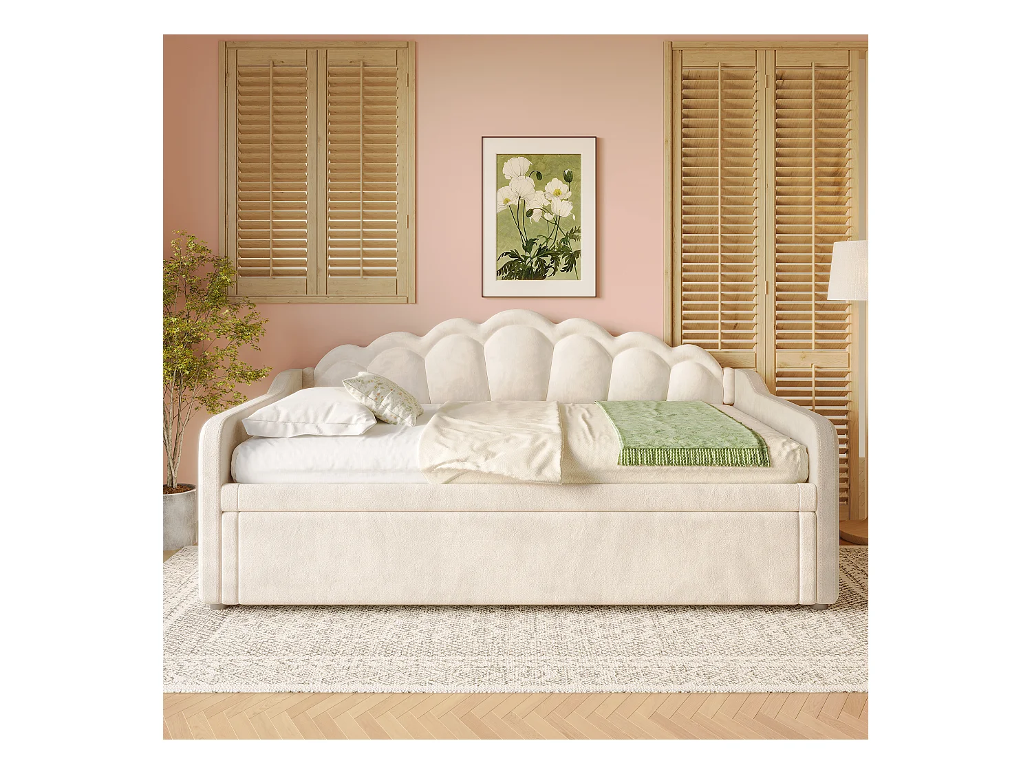 Cama nido de terciopelo beige de 90x200 cm con LED multicolor, sofá convertible y cama de matrimonio de 180x200 cm