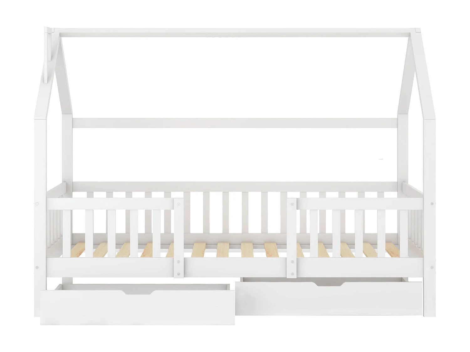 Cama infantil cabina 90x200 madera de pino blanco con techo chimenea y 2 cajones de almacenaje