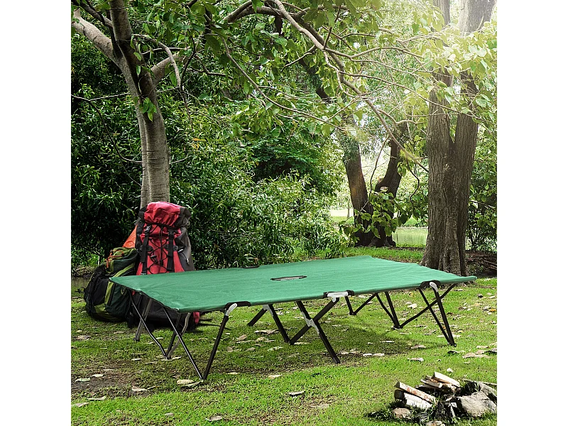 Cama de acampamento dobrável para 2 pessoas 193x125x40 cm aço e Oxford verde/preto com bolsa