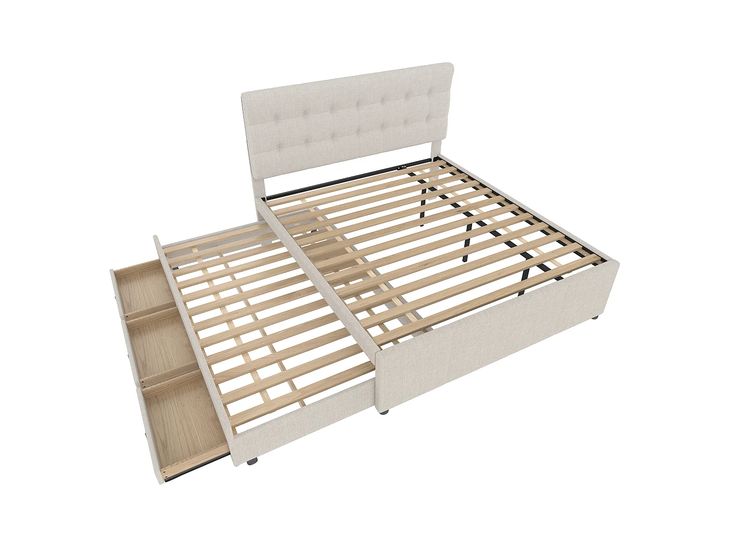 Lit double 140x200 tessuto con tiroirs et lit escamotable tête réglable beige