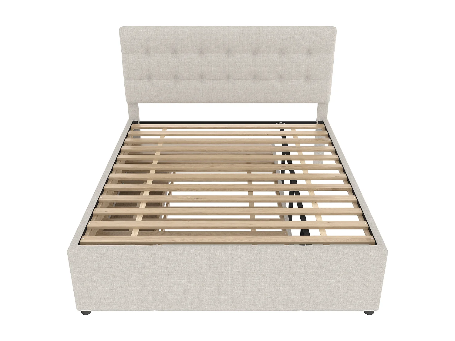 Cama de casal 140x200 tecido com gavetas e cabeceira regulável bege