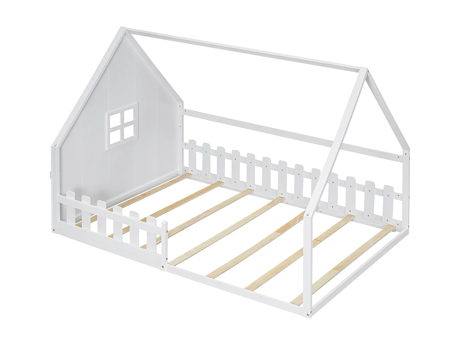 Cama de cabine infantil 140x200 cm madeira maciça com barreira branca