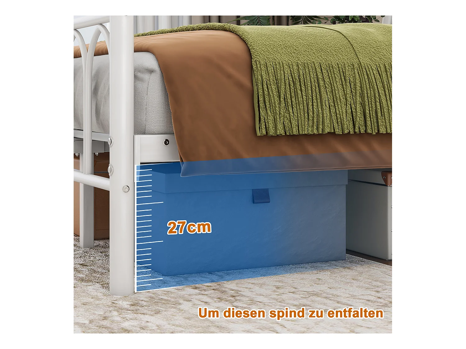 Lit 120x200 cm metallo tête et pied vintage LED USB rangement bianco