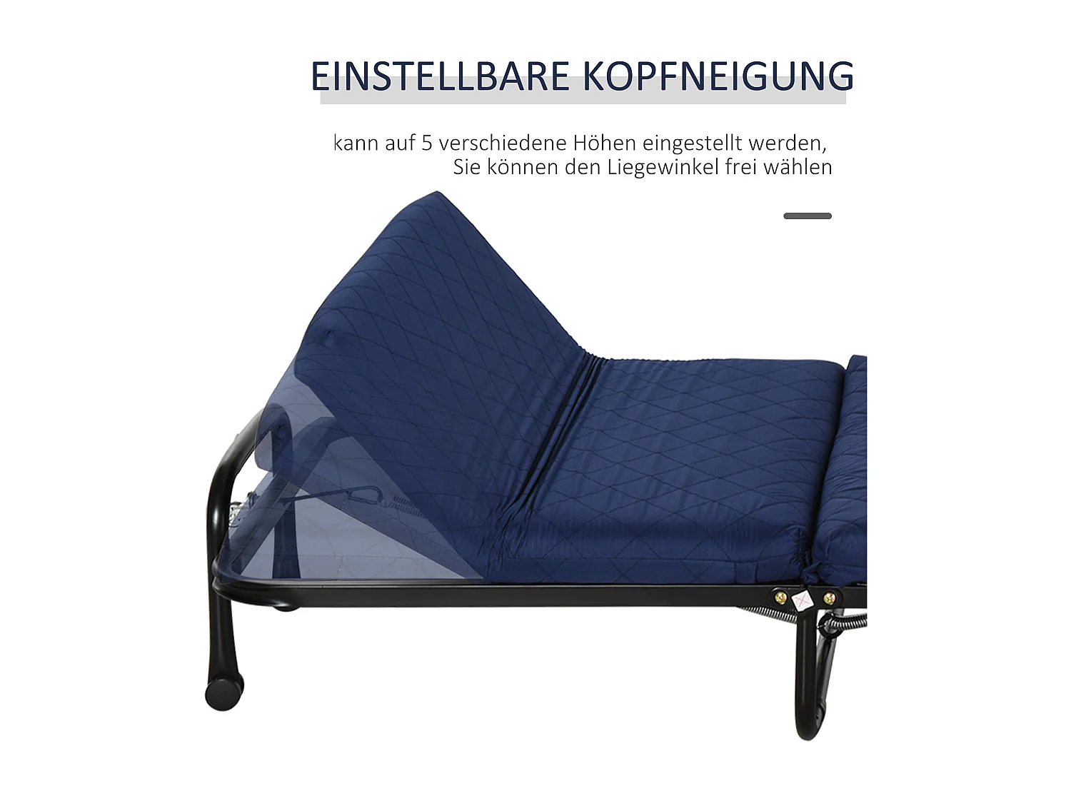 Cama plegable para invitados 184x65x26cm en acero y espuma, cabezal regulable, ruedas, Azul