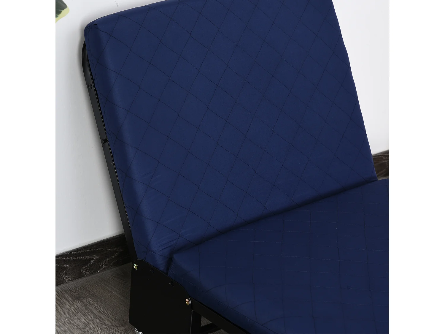 Cama plegable para invitados 184x65x26cm en acero y espuma, cabezal regulable, ruedas, Azul