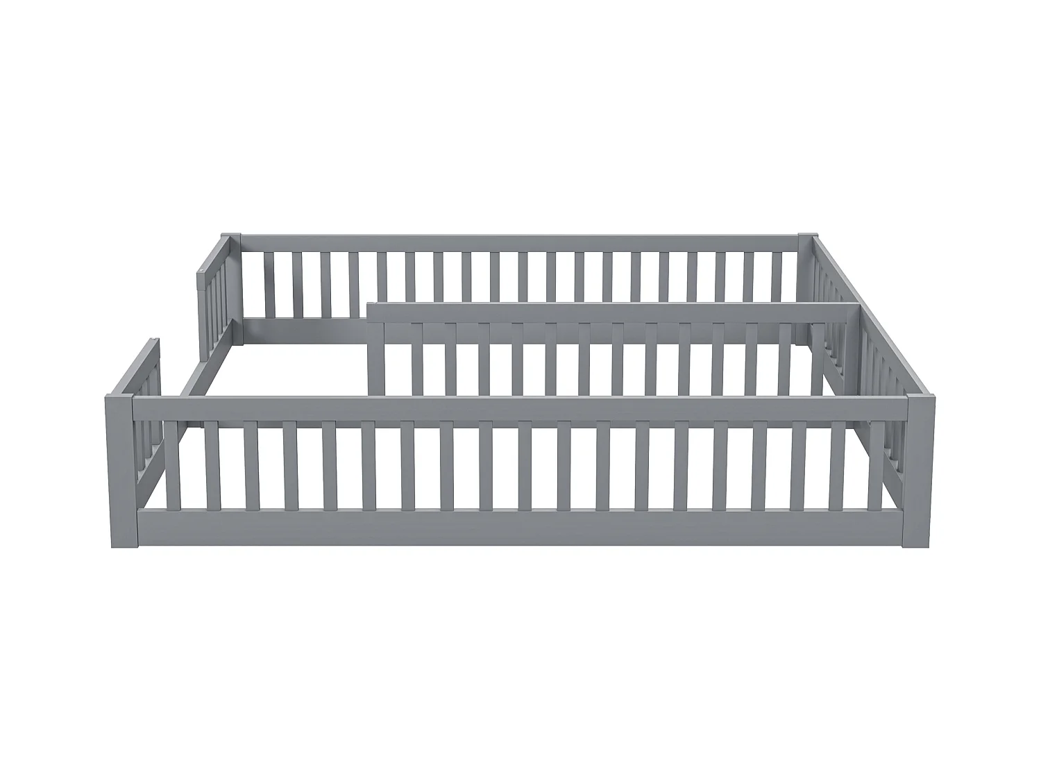 Cama infantil 90x200 cm panel con barrera de seguridad en madera maciza, para 2 niños, color gris