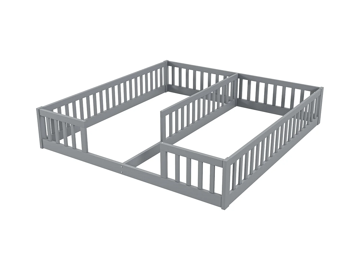 Cama infantil 90x200 cm panel con barrera de seguridad en madera maciza, para 2 niños, color gris