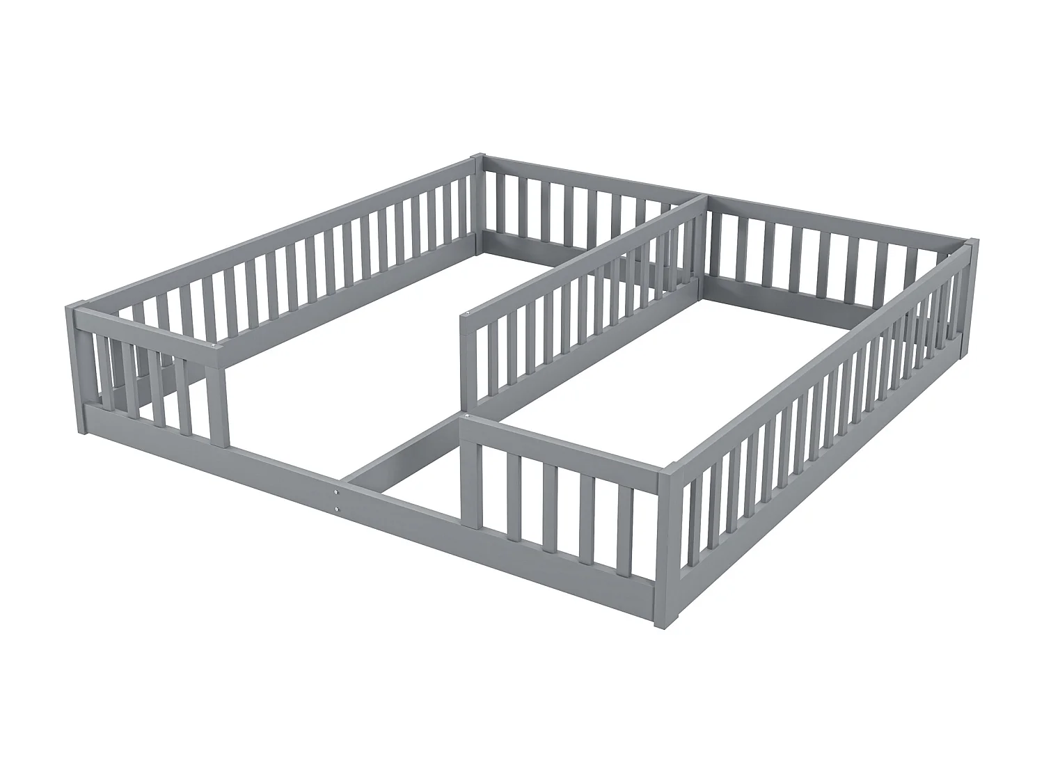 Lit enfant 90x200 cm pannello con barriera di sicurezza in legno massiccio, per 2 bambini, grigio