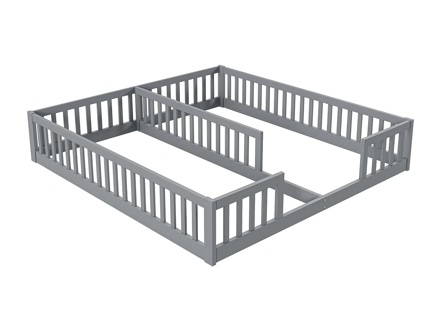 Lit enfant 90x200 cm pannello con barriera di sicurezza in legno massiccio, per 2 bambini, grigio