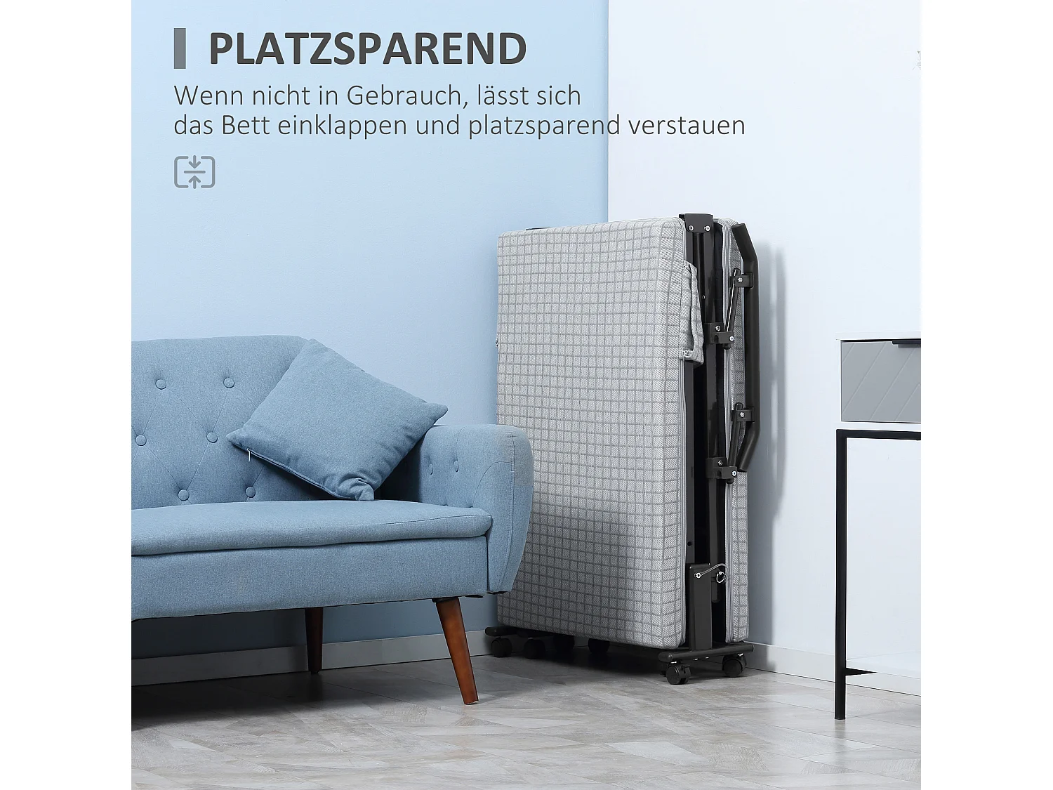 Lit d'appoint pliant 190x76x33cm in acciaio con roulette e dossier regolabile, grigio chiaro e nero