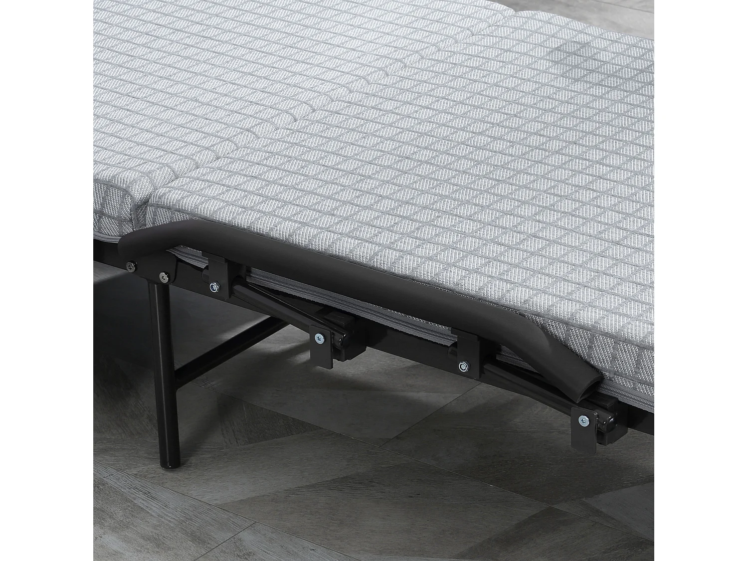 Lit d'appoint pliant 190x76x33cm in acciaio con roulette e dossier regolabile, grigio chiaro e nero