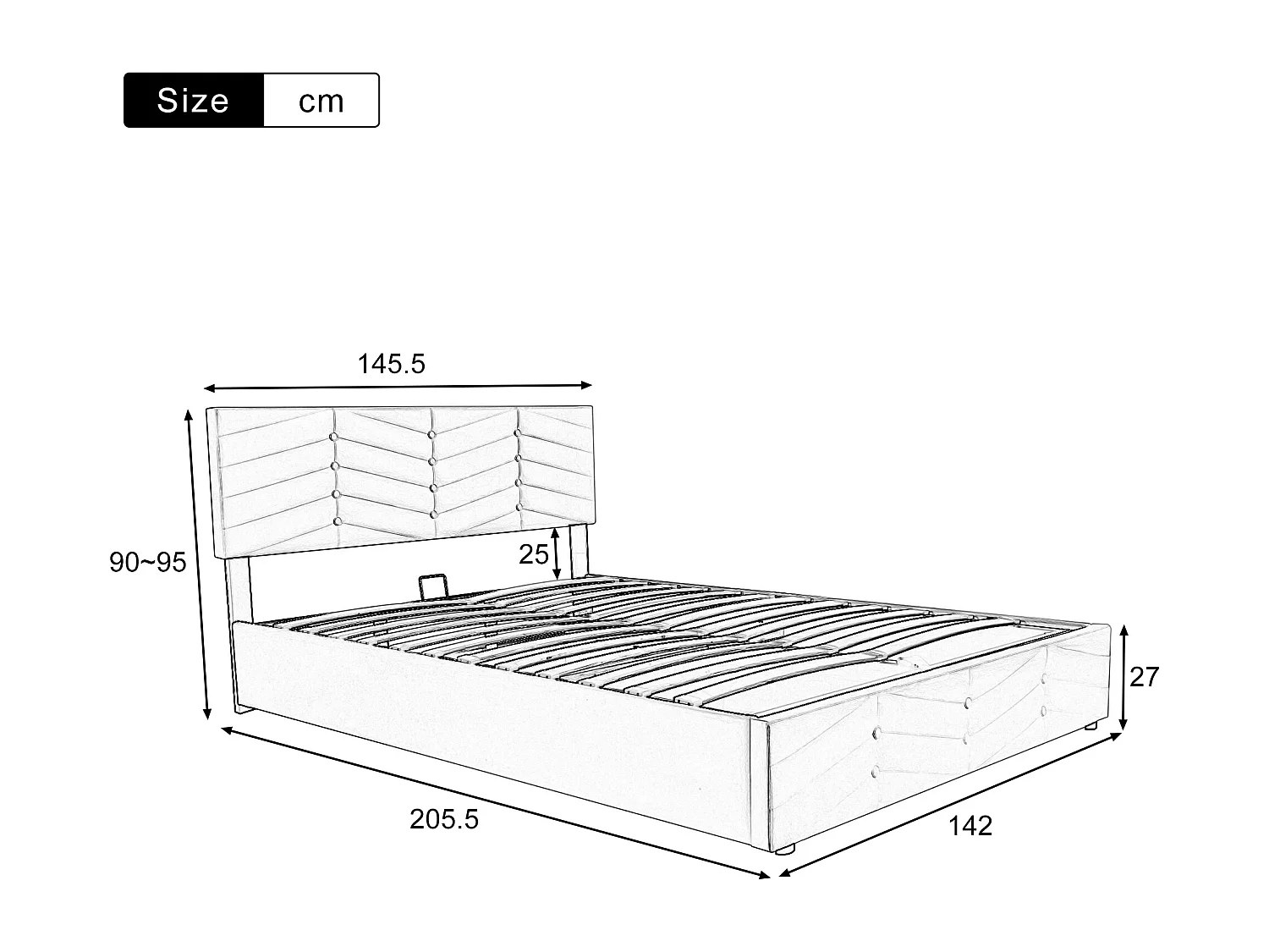 Cama de casal 140x200 cm em veludo bege com cabeceira ajustável e estrado de ripas
