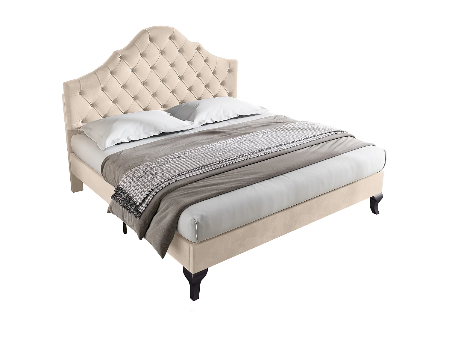 Lit capitonné velluto 140x190 cm beige con sommier à lattes et tête de lit réglable