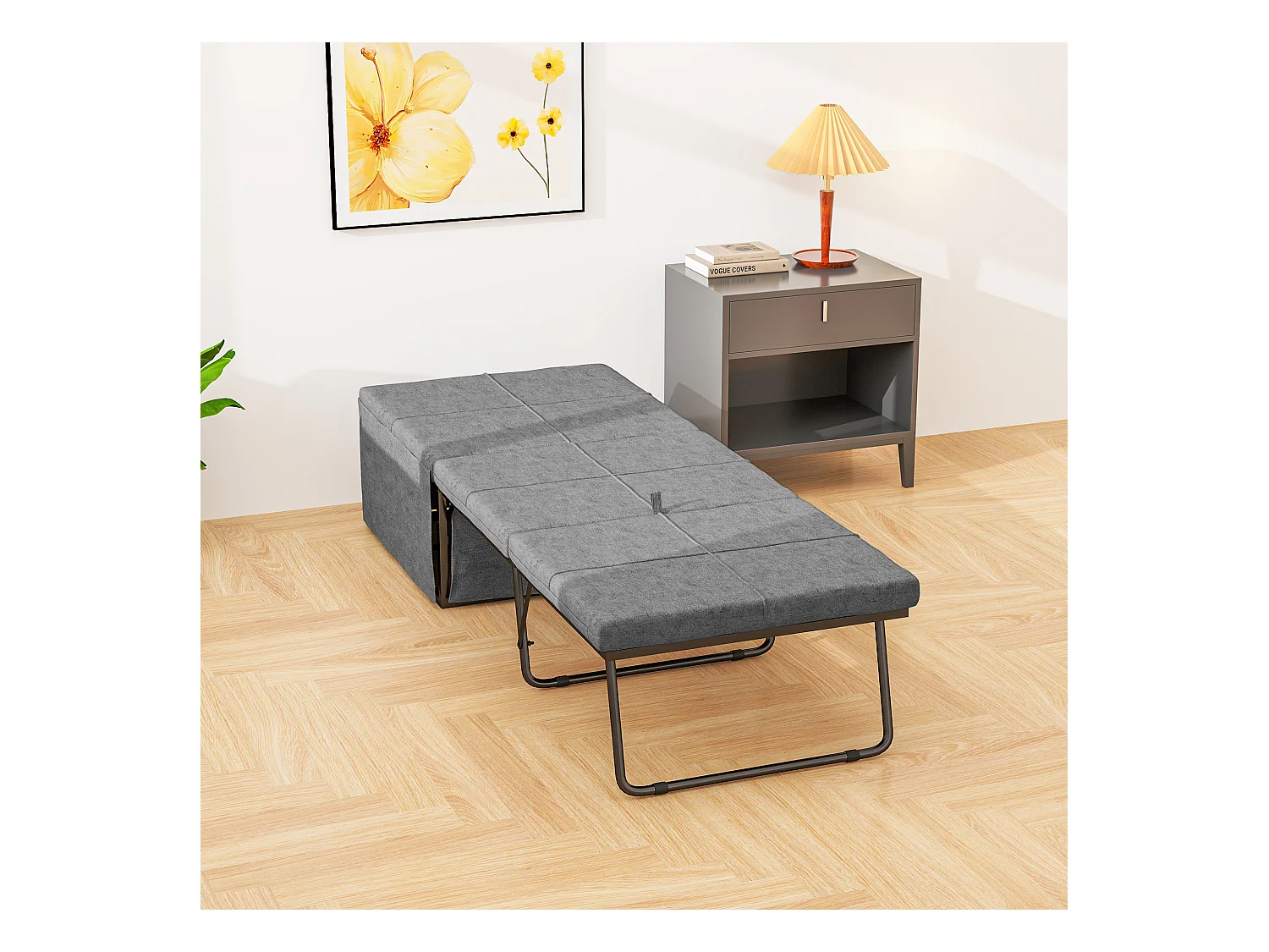 Cama plegable para invitados 190x60 cm de metal y espuma de 8 cm, para adultos, plegable, color gris