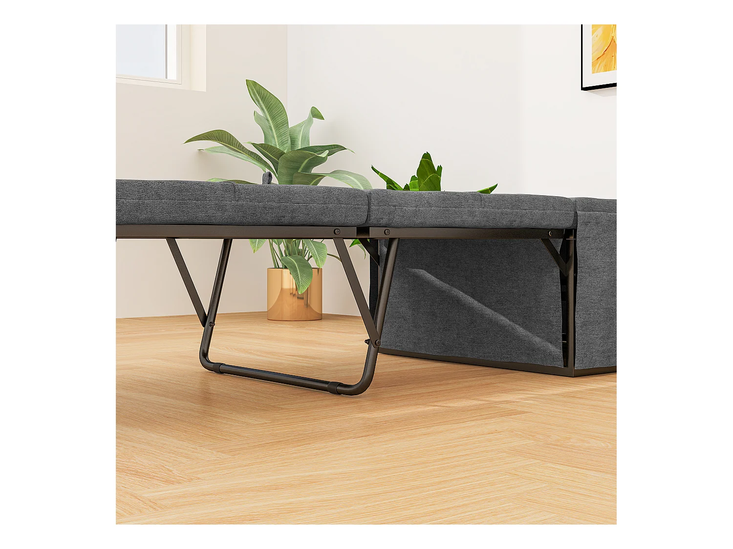 Cama plegable para invitados 190x60 cm de metal y espuma de 8 cm, para adultos, plegable, color gris