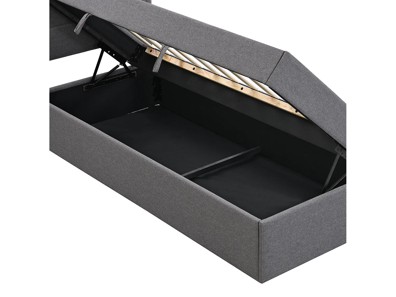 Lit simple 90x200 tessuto con rangement coffre et sommier métal gris