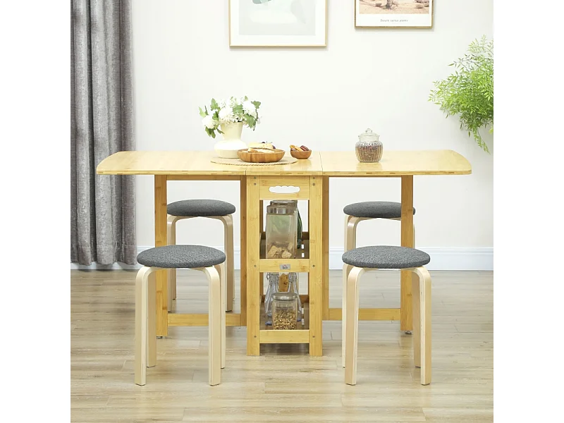 Conjunto de 4 taburetes apilables de madera efecto lino silla redonda cocina salón gris 40x40x45 cm